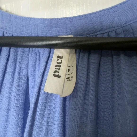 Pact Coastal Double Gauze Throw & Go Dress Blue Medium Organic Cotton - Picture 7 of 9